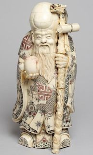 Large Carved & Colored Bone Figure of Shou