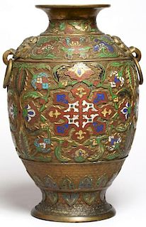 Asian Gilt Bronze & Champleve Shoulder Vase