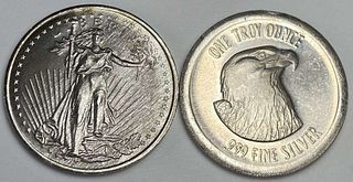 Saint Gaudens Design / Bald Eagle 1 ozt .999 Silver (2-coins)