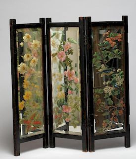 Small Vintage 3-Panel Folding Mirror Screen