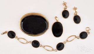 14K gold and onyx bracelet and earrings set