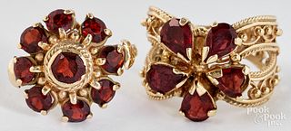 Two 14K gold and garnet rings