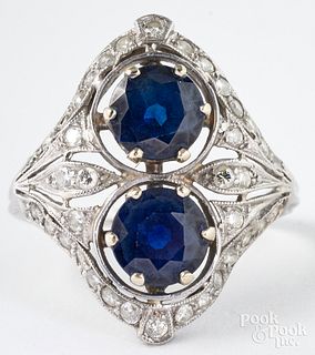 Platinum, sapphire, and diamond ring