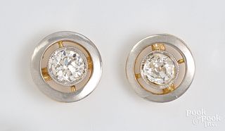 Pair of 14K two-toned gold and diamond earrings