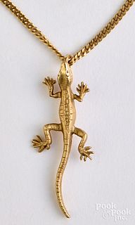 14K gold necklace with lizard pendant