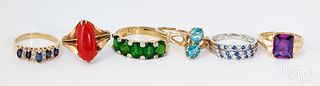 Six 14K gold and gemstone rings