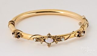 14K gold and opal bangle bracelet