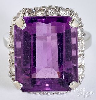 14K white gold, amethyst, and diamond ring
