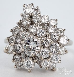 14K white gold diamond cluster ring