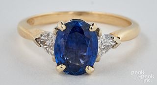 14K two tone gold, sapphire, and diamond ring