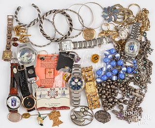 Silver and costume jewelry, wristwatches, etc.