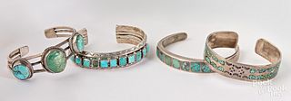 Four Native American silver and turquoise bracelet
