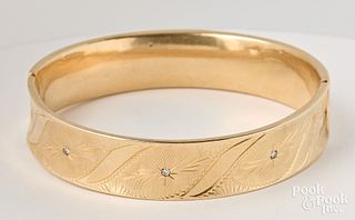 14K gold and diamond bangle bracelet