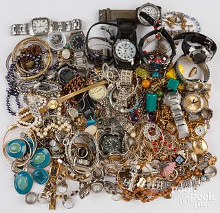 Wristwatches, costume and silver jewelry, etc.
