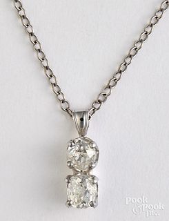 14K white gold necklace with two diamond pendant