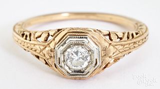14K two tone gold diamond ring