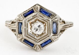 18K white gold, diamond, and sapphire ring
