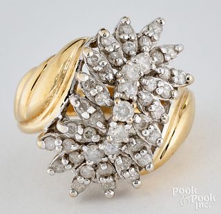 14K two tone gold and diamond cluster ring