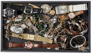 Costume and silver jewelry, wristwatches, etc.