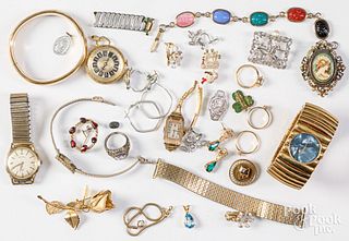 Silver and costume jewelry, wristwatches, etc.