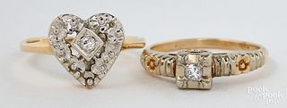 Two 14K two tone gold and diamond rings