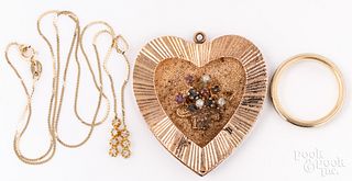 14K gold ring, heart pendant, and necklace