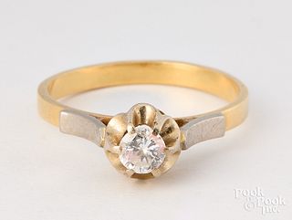 Russian 18K two tone gold diamond solitaire ring