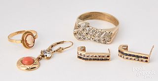 14K gold diamond and gemstone earrings, etc.