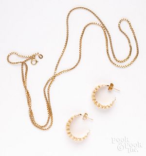14K gold necklace and pair of earrings