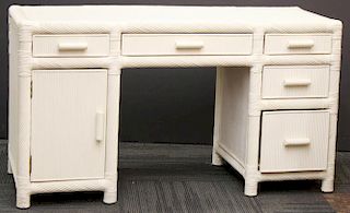 White-Painted Wicker Writing Desk