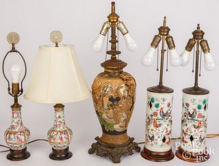 Two pair of Chinese export vases/table lamps.
