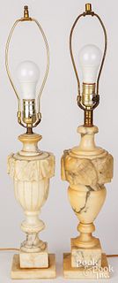 Two carved alabaster table lamps