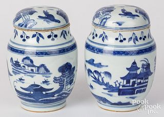 Pair of Chinese export blue and white jars