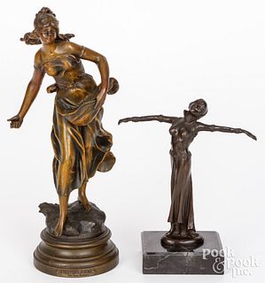 Bronze art Nouveau statue of a dancing woman
