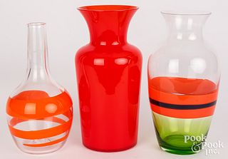 Three large contemporary art glass vases