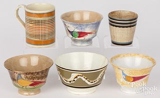 Group of spatterware and mochaware, 19th c.