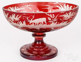 Bohemian ruby cut to clear compote, 19th c.