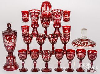 Large group of Bohemian cut to clear glass, 19th c