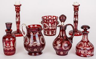 Seven pieces Bohemian cut to clear glass, 19th c.