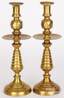 Large pair of Victorian brass candlesticks