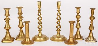 Four pairs of brass candlesticks, 19th c.