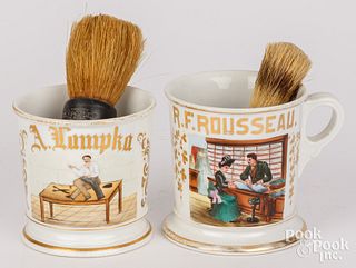 Two tailor occupational shaving mugs, ca. 1900
