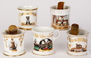 Five occupational shaving mugs, ca. 1900