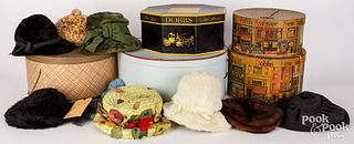 Group of vintage hats and hat boxes