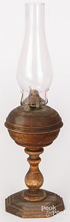 Unusual turned wood kerosene lamp, late 19th c.