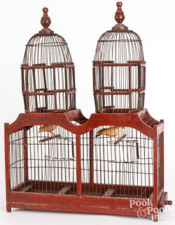 Painted wood and wire architectural birdcage