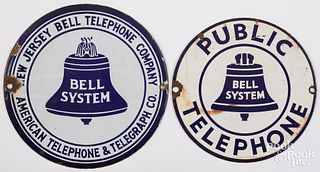 Two enameled porcelain Bell Telephone signs