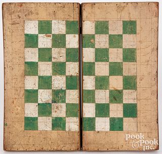 Painted pine folding game board, ca. 1900