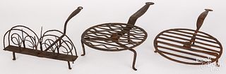 Three wrought iron fireplace cooking implements