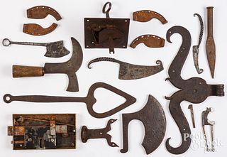 Group of wrought iron and metalware, 19th c.